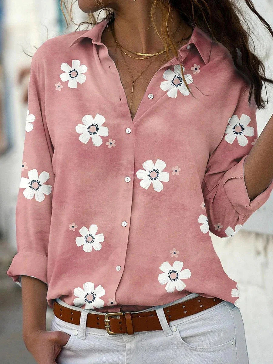 Camisa Floral Con Botones Y Poliéster Suave Para Mujer