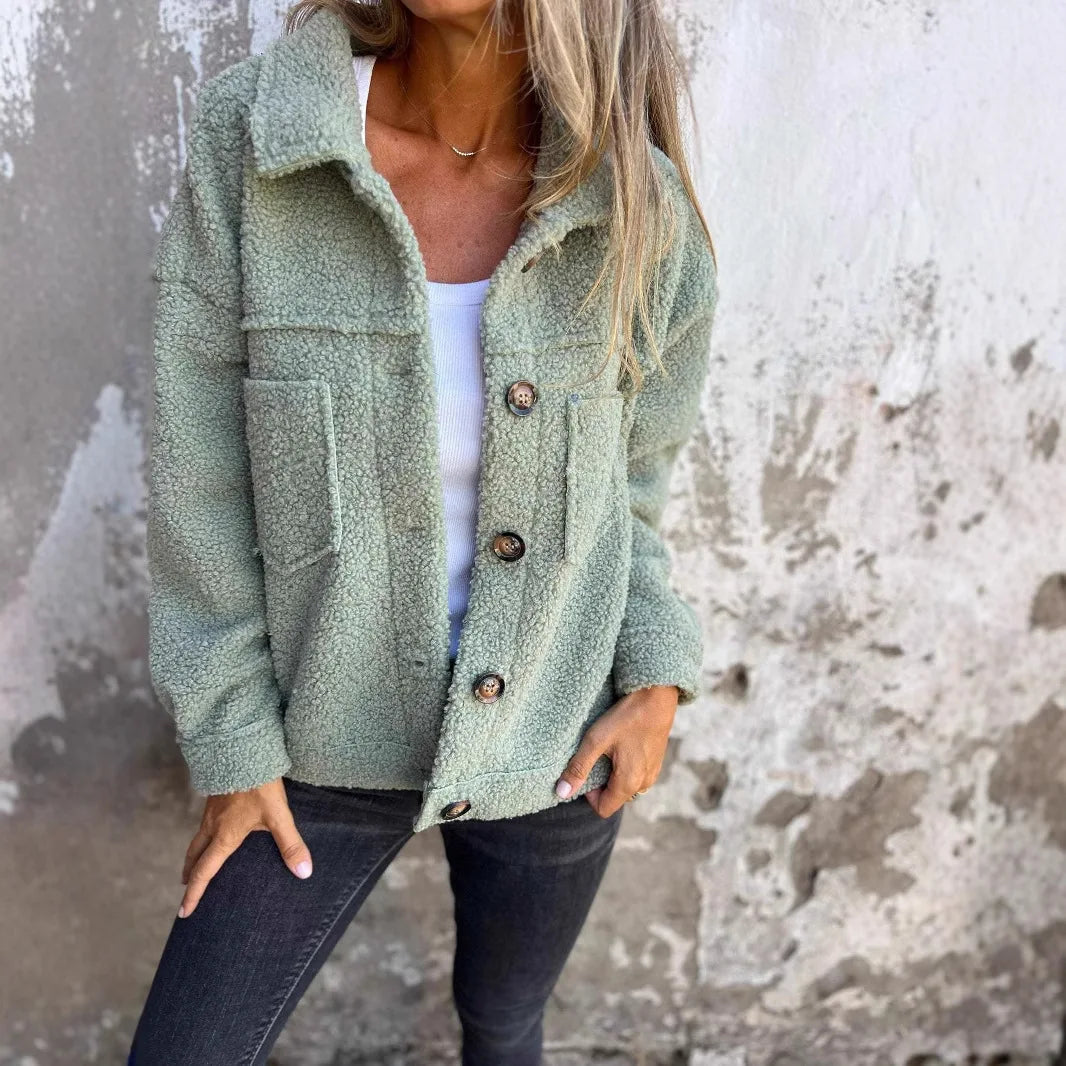 Abrigo Mujer Tejido Mezcla Algodón Suave Calienta Bruna