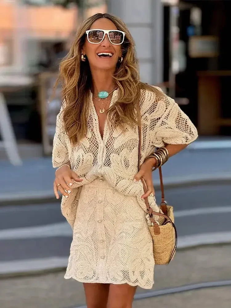 Conjunto Mujer Elegante Blusa Suelta Falda Alta Carminha