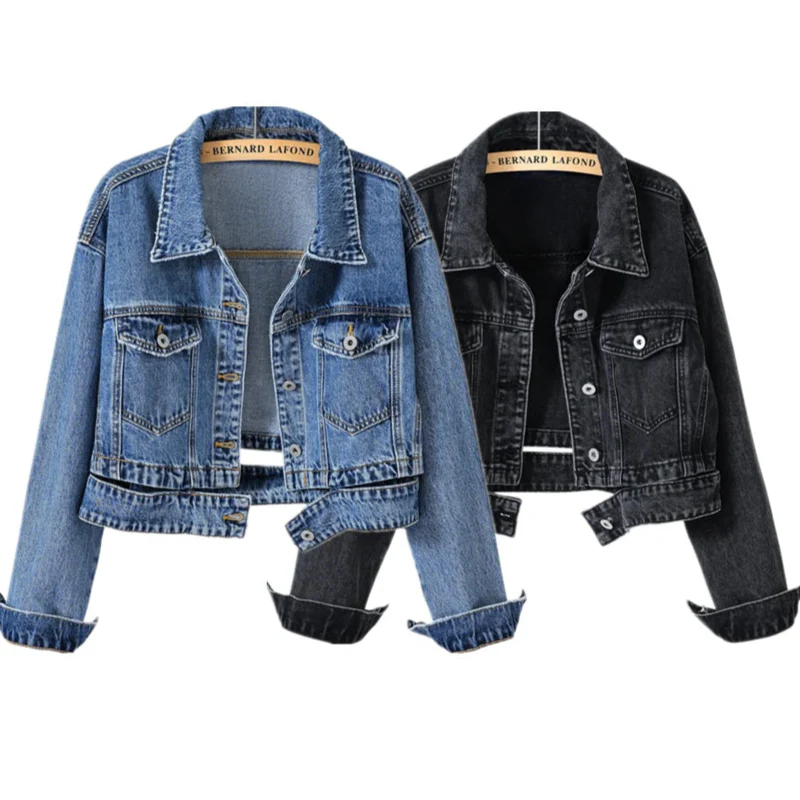 Chaqueta Jeans Mujer Lavado Oscuro Con Desgaste Luna