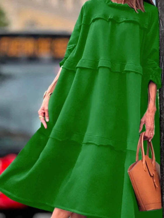 Vestido Mujer Caída Fluida Manga Larga Versátil Estilo Dina