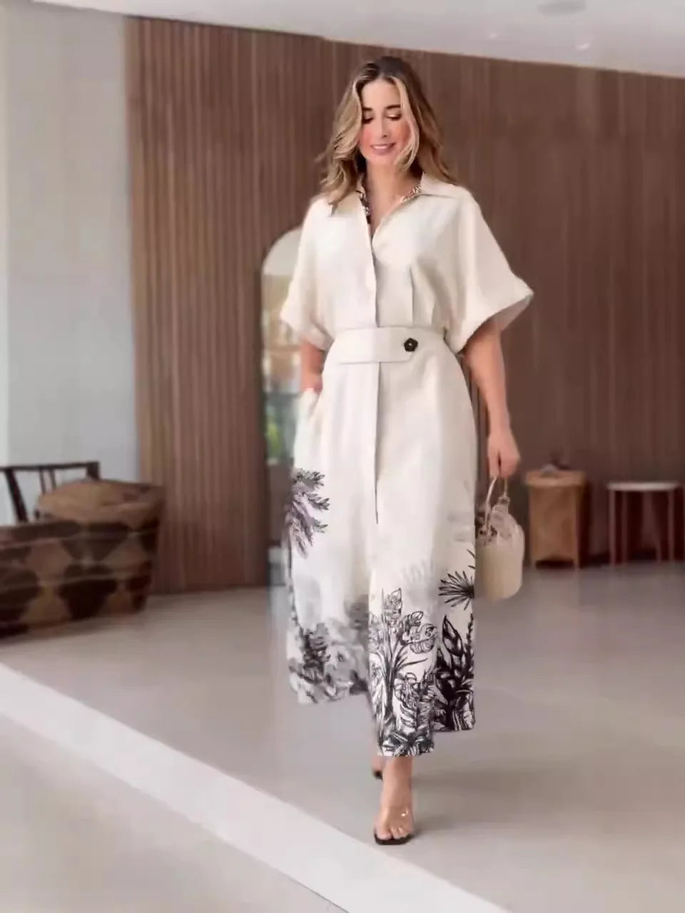 Vestido Con Caimento Fluido Mangas Largas Delicata