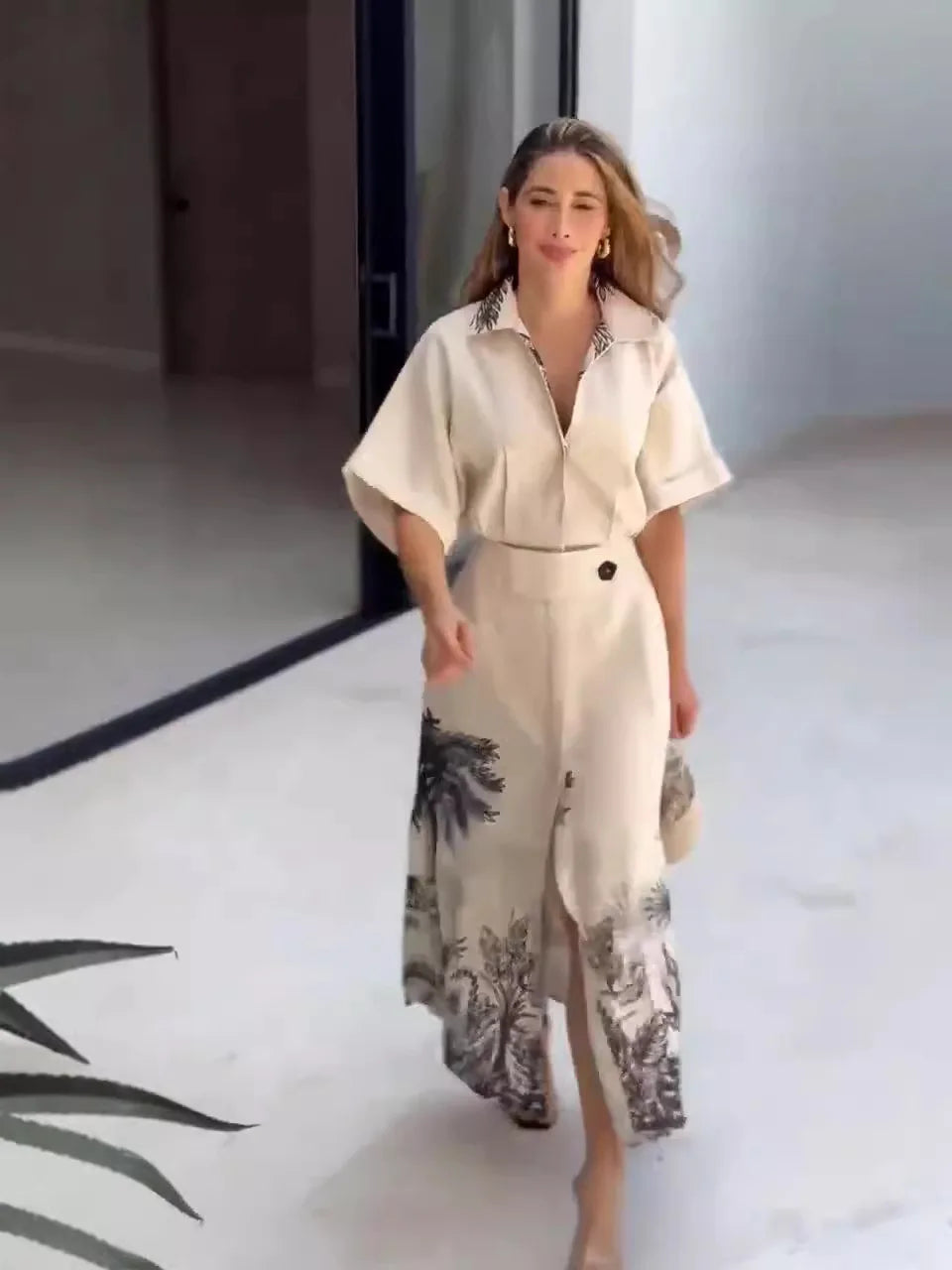 Vestido Con Caimento Fluido Mangas Largas Delicata