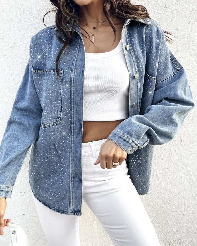 Chaqueta Jeans Brillo Sutil Lentejuelas Plateadas Noemi