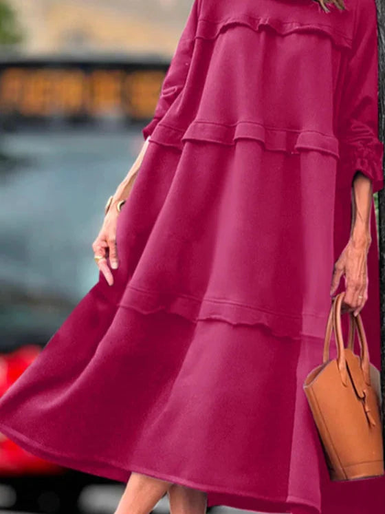 Vestido Mujer Caída Fluida Manga Larga Versátil Estilo Dina