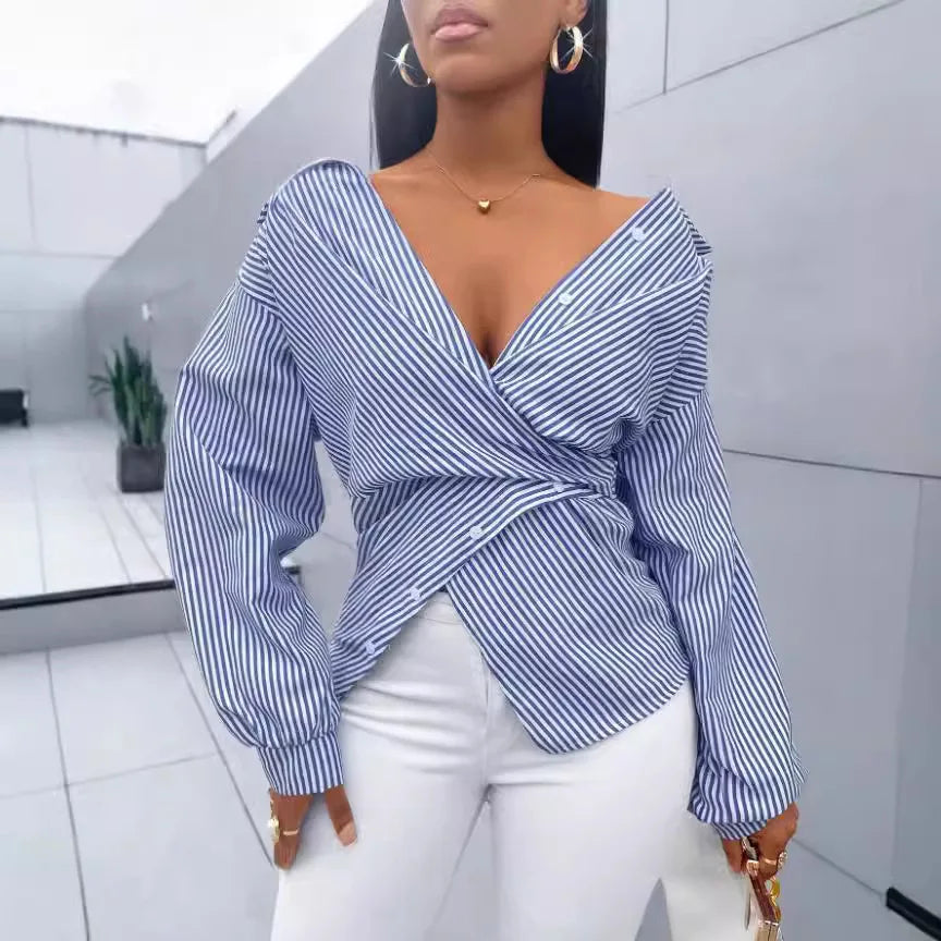 Camisa Mujer Style Con Escote En V Y Caída Suave