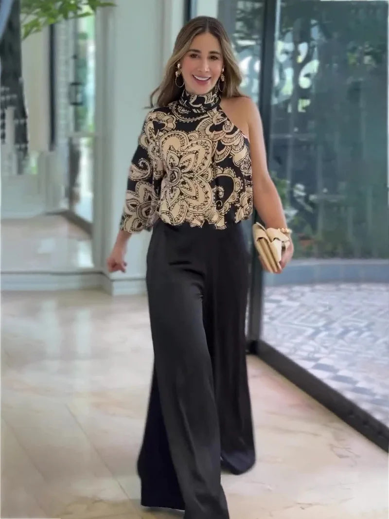 Conjunto Femenino Con Cuello Alto Pantalón Ancho Carol