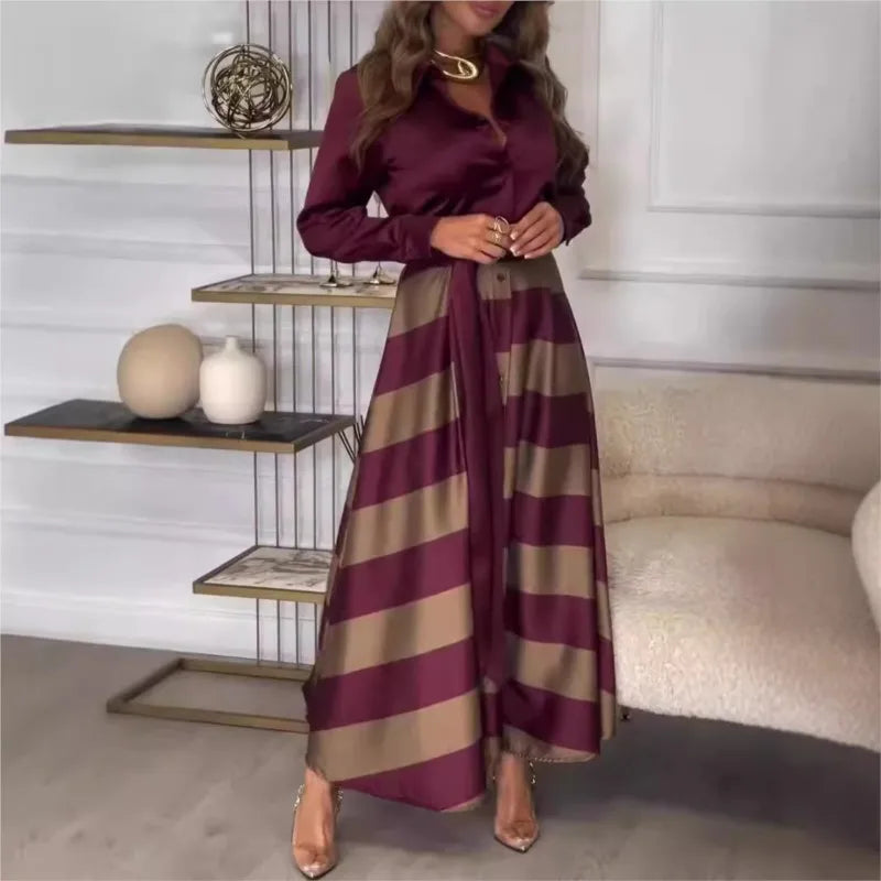 Conjunto Cetim Elegante Con Blusa Manga Larga Lívia