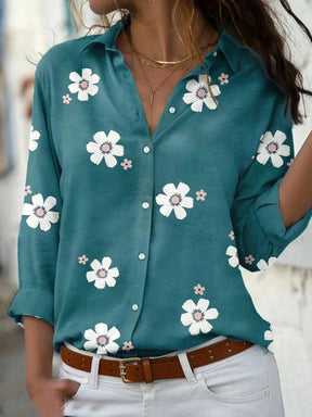 Camisa Floral Con Botones Y Poliéster Suave Para Mujer