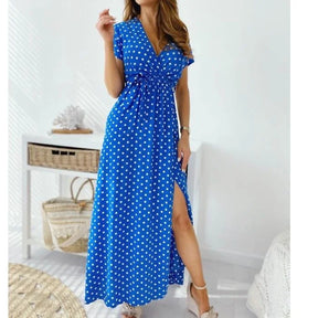 Vestido de Bolitas con Caimento Fluido Vintage Elegante Domenica