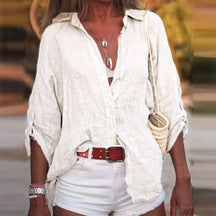 Camisa Mujer Lino Ligera Con Botones Y Fresca