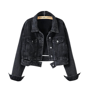 Chaqueta Jeans Mujer Lavado Oscuro Con Desgaste Luna