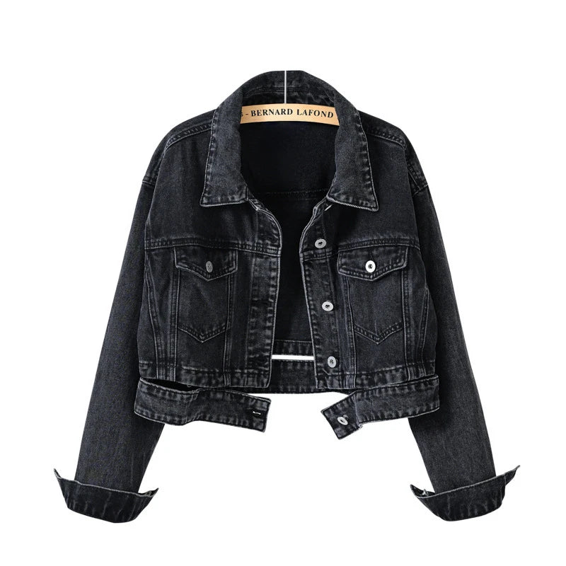 Chaqueta Jeans Mujer Lavado Oscuro Con Desgaste Luna