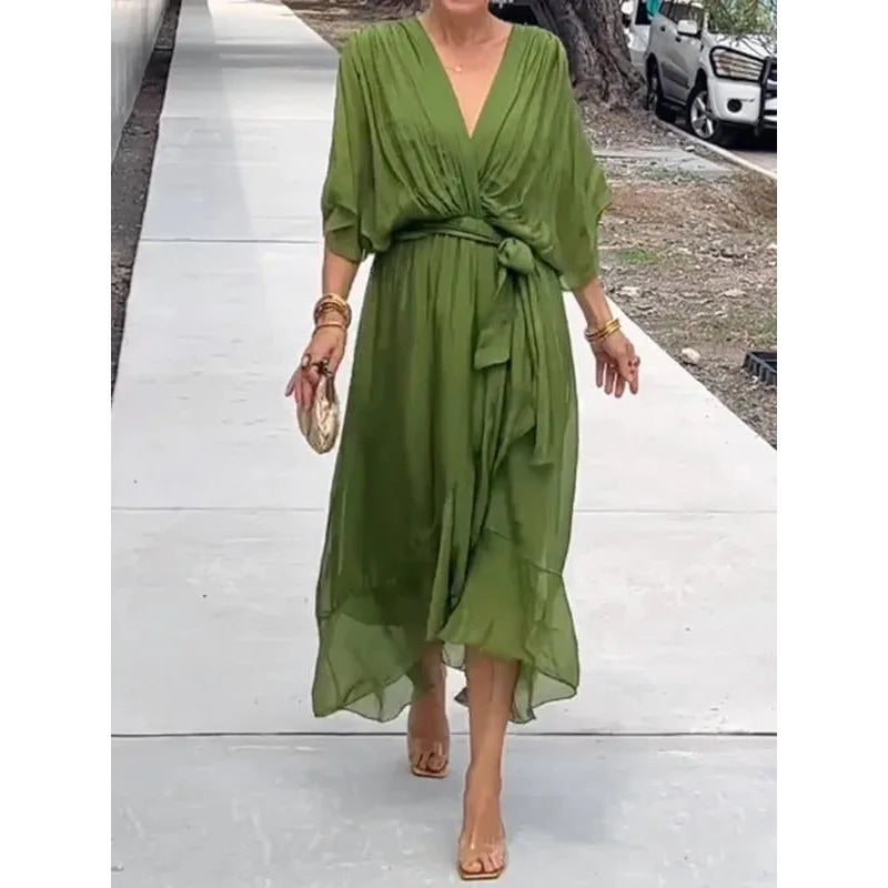Vestido Mujer Fresco Con Escote En V Y Caída Fluida Rafaella