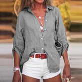 Camisa Mujer Lino Ligera Con Botones Y Fresca