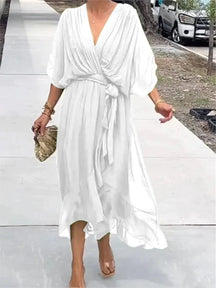 Vestido Mujer Fresco Con Escote En V Y Caída Fluida Rafaella