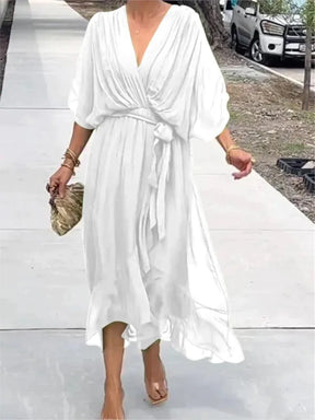 Vestido Mujer Fresco Con Escote En V Y Caída Fluida Rafaella