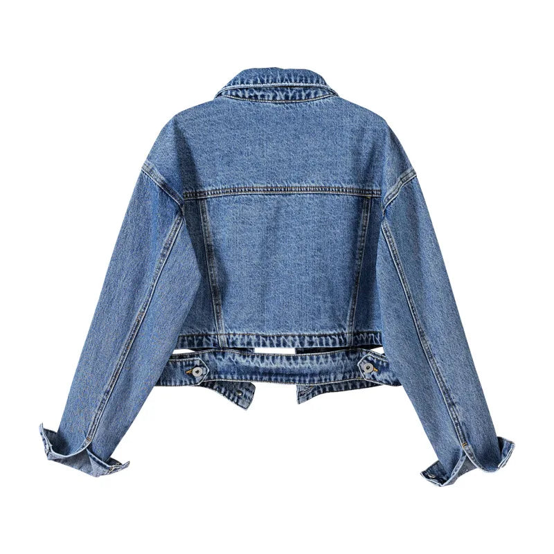 Chaqueta Jeans Mujer Lavado Oscuro Con Desgaste Luna