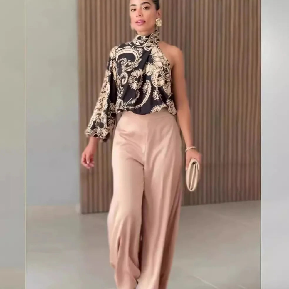 Conjunto Femenino Con Cuello Alto Pantalón Ancho Carol