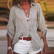 Camisa Mujer Lino Ligera Con Botones Y Fresca