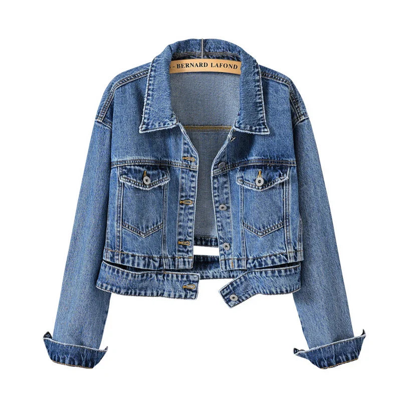 Chaqueta Jeans Mujer Lavado Oscuro Con Desgaste Luna