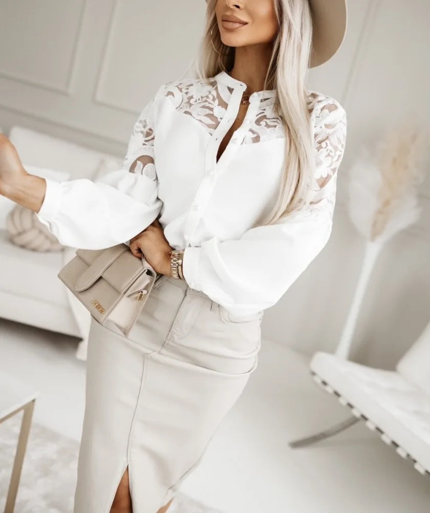 Camisa Mujer Elegante Con Encaje Para Eventos Formales Laila