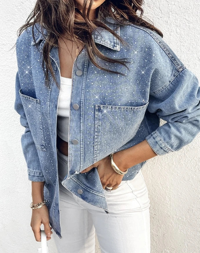 Chaqueta Jeans Brillo Sutil Lentejuelas Plateadas Noemi