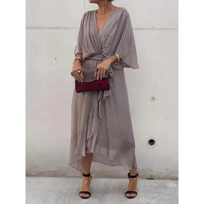Vestido Mujer Fresco Con Escote En V Y Caída Fluida Rafaella