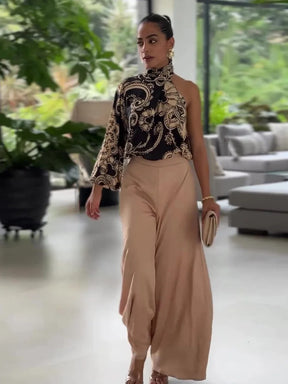 Conjunto Femenino Con Cuello Alto Pantalón Ancho Carol