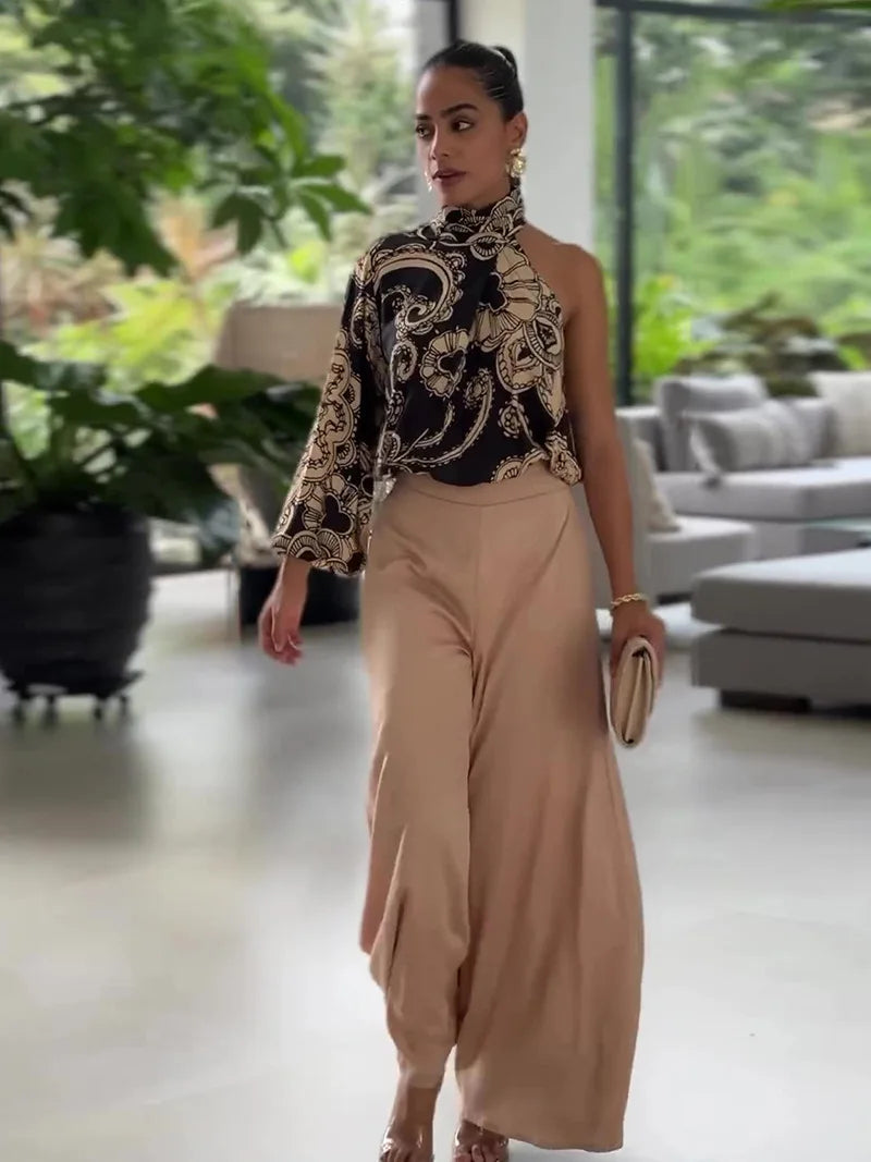 Conjunto Femenino Con Cuello Alto Pantalón Ancho Carol