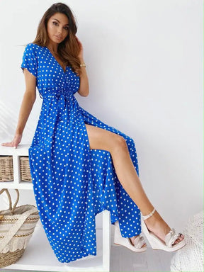 Vestido de Bolitas con Caimento Fluido Vintage Elegante Domenica