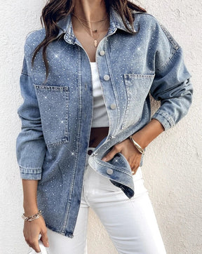 Chaqueta Jeans Brillo Sutil Lentejuelas Plateadas Noemi