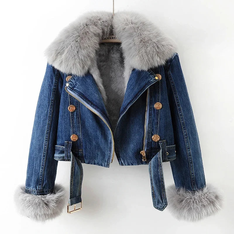Chaqueta Jeans Oversize Con Estampado Animal Print Alana