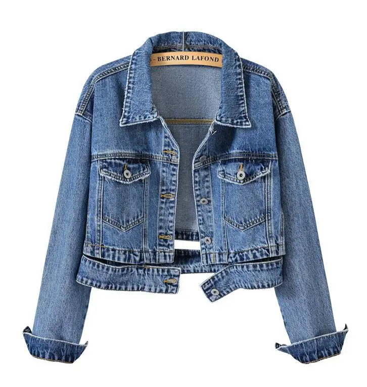 Chaqueta Jeans Mujer Lavado Oscuro Con Desgaste Luna