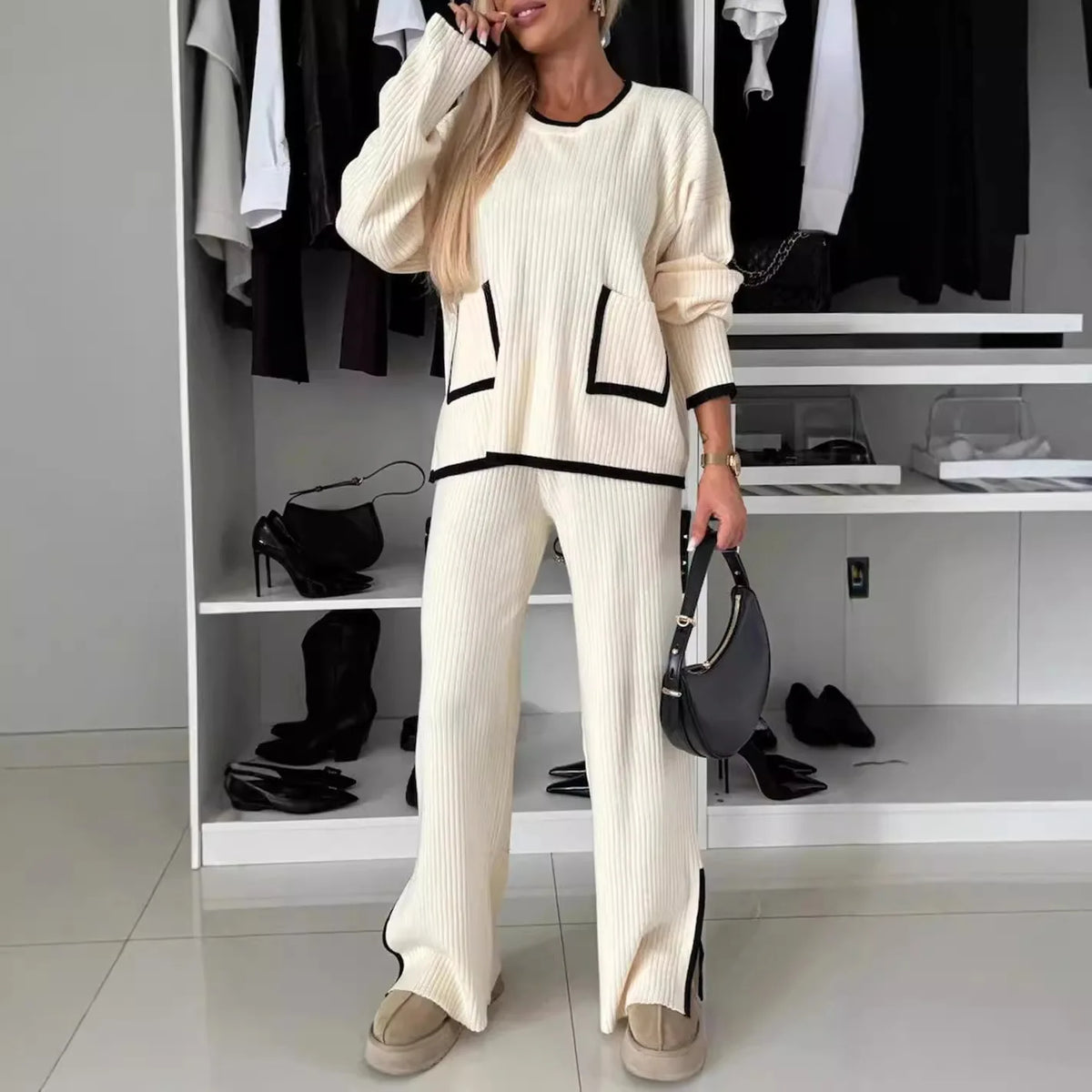 Conjunto Confort Elegante Cuello Redondo Casual Piettra