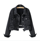 Chaqueta Jeans Mujer Lavado Oscuro Con Desgaste Luna