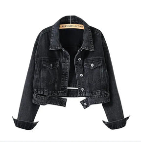 Chaqueta Jeans Mujer Lavado Oscuro Con Desgaste Luna