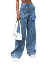Pantalón Cargo Mujer Bolsillos Utilitarios Mezclilla