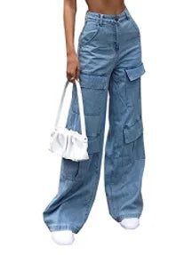 Pantalón Cargo Mujer Bolsillos Utilitarios Mezclilla