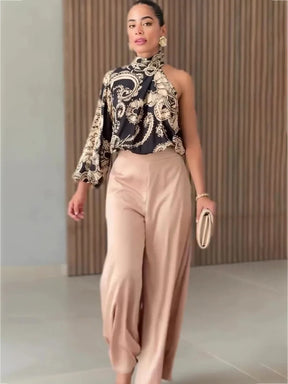 Conjunto Femenino Con Cuello Alto Pantalón Ancho Carol