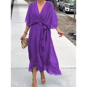 Vestido Mujer Fresco Con Escote En V Y Caída Fluida Rafaella
