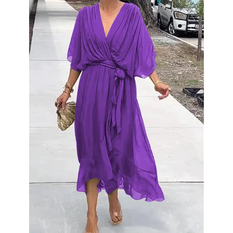Vestido Mujer Fresco Con Escote En V Y Caída Fluida Rafaella