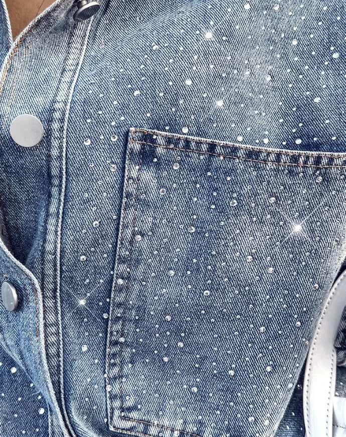 Chaqueta Jeans Brillo Sutil Lentejuelas Plateadas Noemi