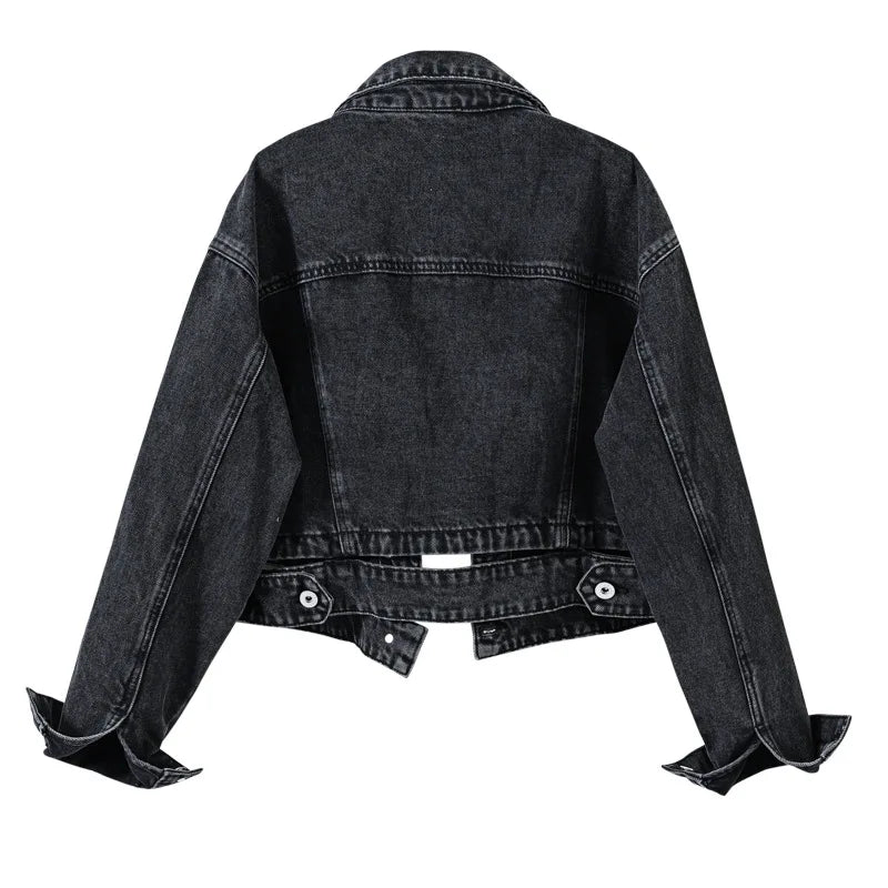 Chaqueta Jeans Mujer Lavado Oscuro Con Desgaste Luna