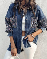 Chaqueta Jeans Brillo Sutil Lentejuelas Plateadas Noemi