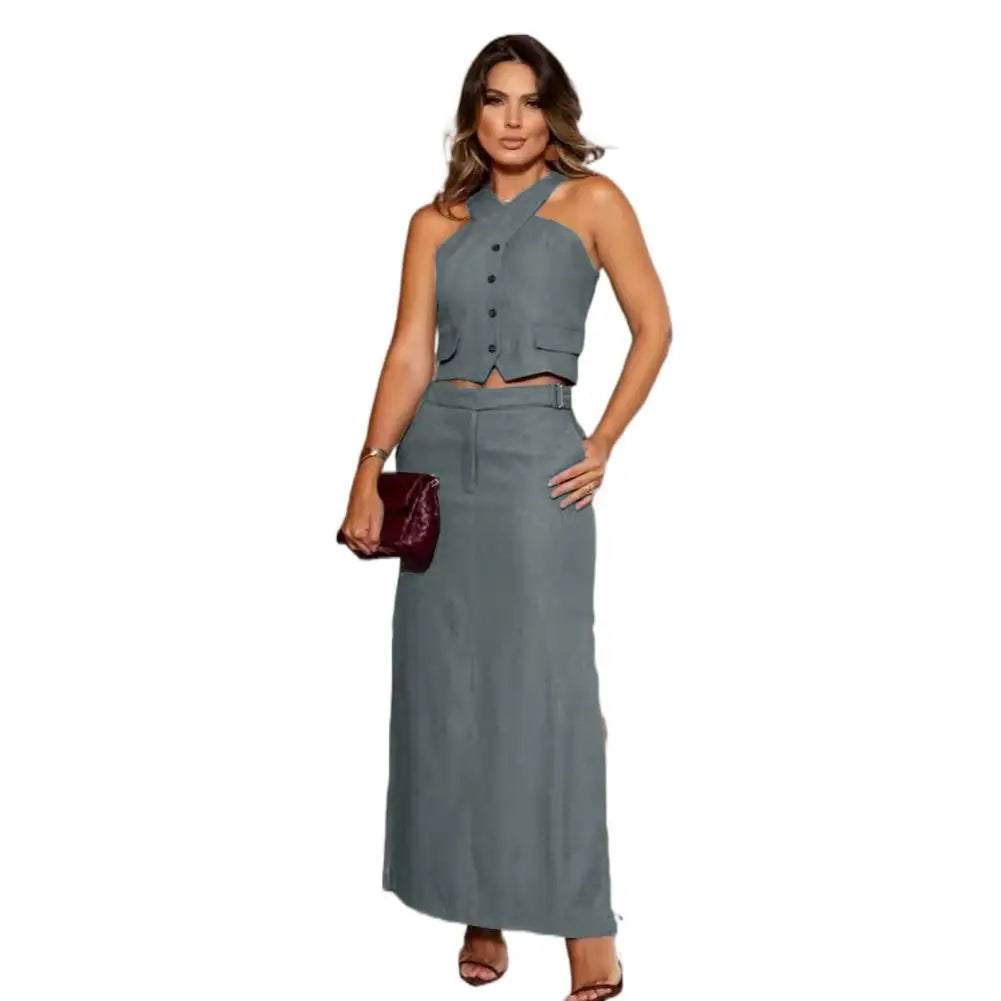 Conjunto Mujer Elegante Falda Chaleco Versátil Jaqueline