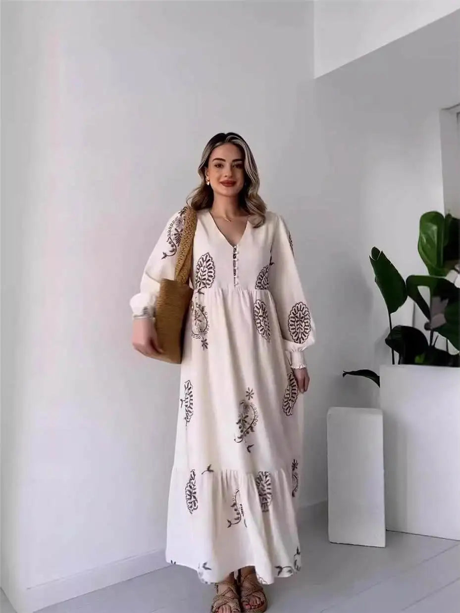 Vestido Largo Manga Larga Cuello Alto Italiana