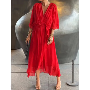 Vestido Mujer Fresco Con Escote En V Y Caída Fluida Rafaella