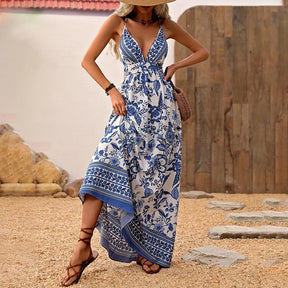Vestido Floral Fresco Elegante Con Escote Ibiza