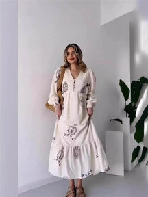 Vestido Largo Manga Larga Cuello Alto Italiana